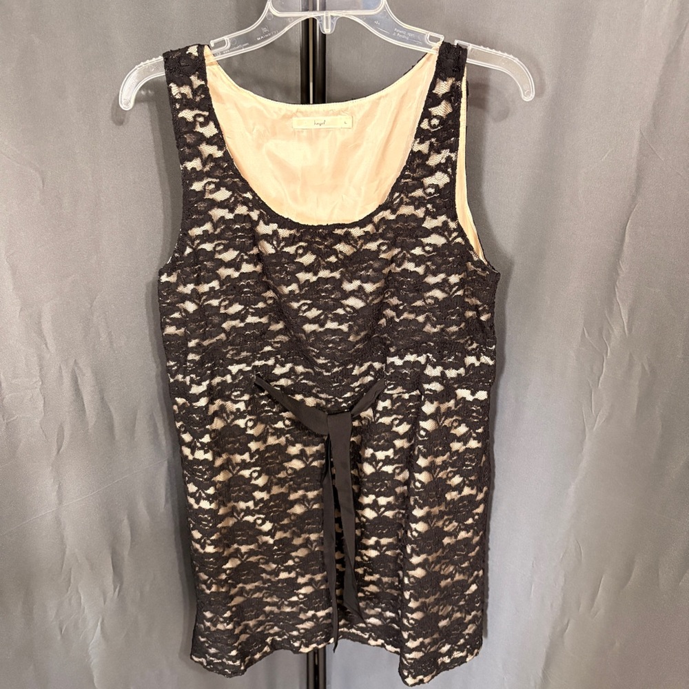 Hazel/Anthropologie Black Lace Dress Sleeveless Party Cocktail Fit & Flare Lg